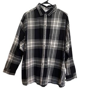 Ladies Women’s Old Navy black & white plaid boyfriend shirt SZ Large